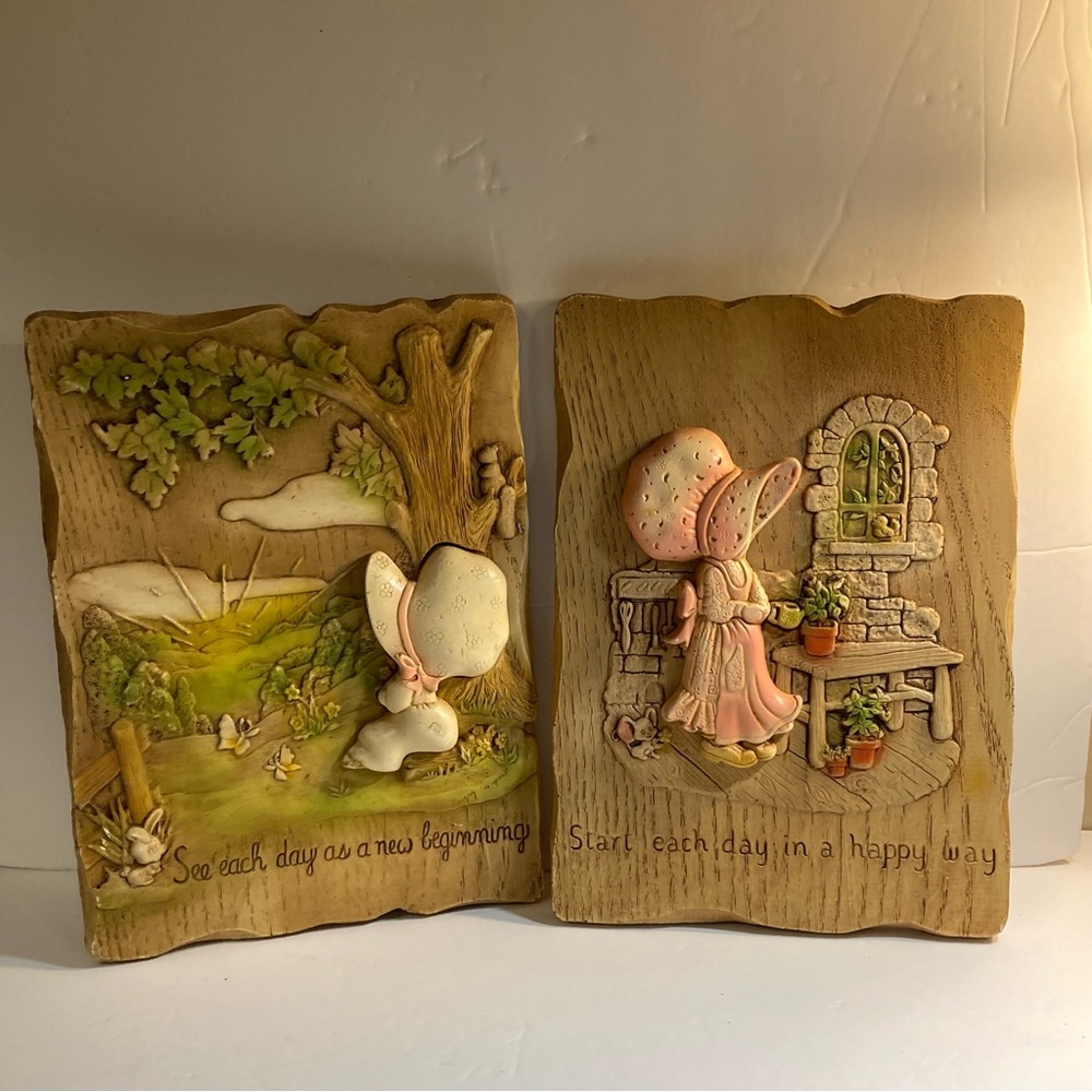 Vintage Holly Hobbie 3D Wall Decor Set of 2 Gardening Nature Bunny Squirrel